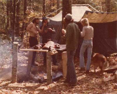 Roasting a pig over a fire in 1978