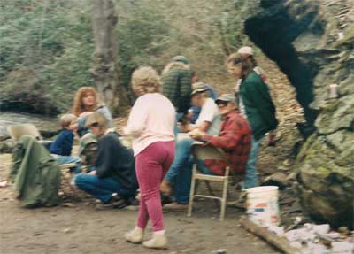 People at the Big Rock at Trout Camp in the North Georgia Mountains