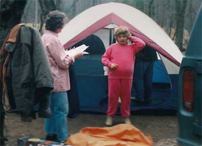 Girl and tent at Trout Camp in the North Georgia Mountains