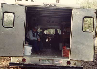 Work truck with men in back