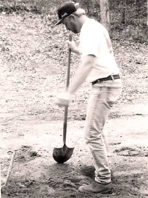 Gary works on the horseshoe pits.