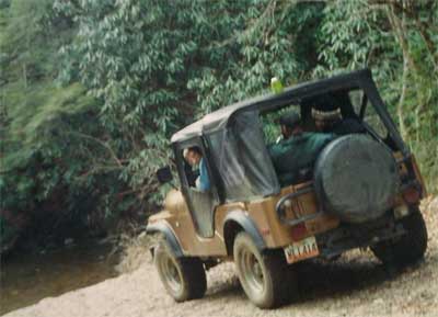 Brian fixing to cross a creek in a Jeep