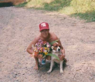 Gwen and Bucky with flowers