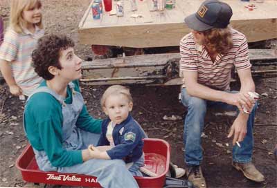 Julie in wagon with baby