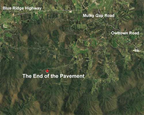 Map of Mulky Gap Road and the End of the Pavement