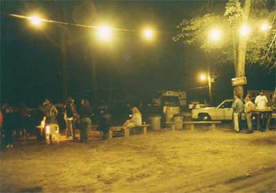 Playing horseshoes at night with lights