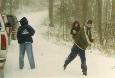 Matt throws a snowball