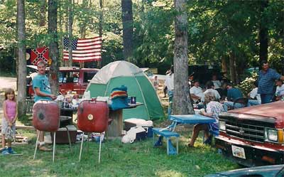 Lots of grills and flags for the 4th of July