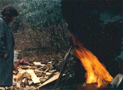 Big rock firepit at Trout Camp in the North Georgia Mountains